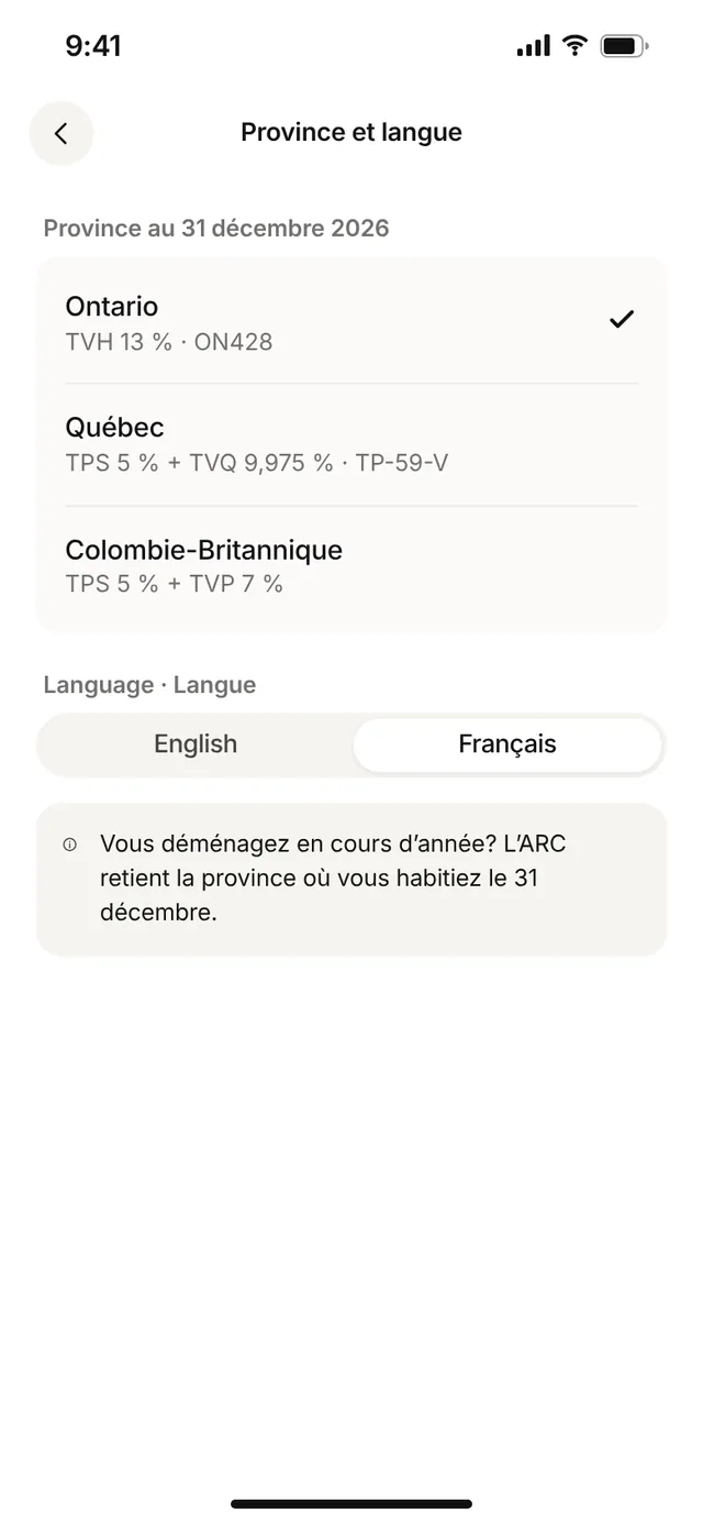 Claimwise app screen: region fr