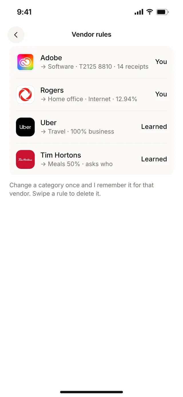 Claimwise app screen: vendor rules