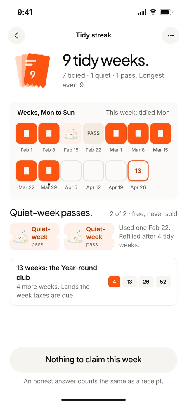 Claimwise app screen: streak